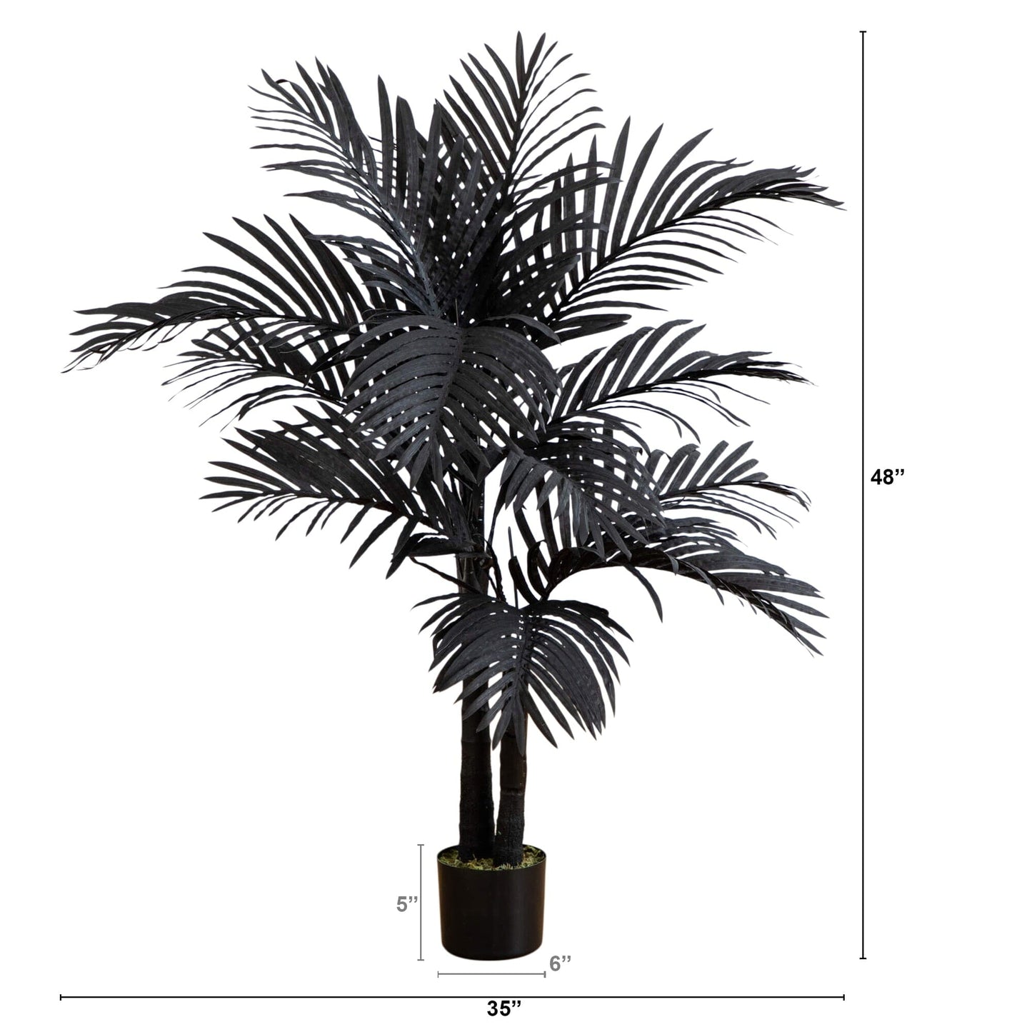 4' Artificial Halloween Black Golden Cane Tree with dark palm fronds in a brown pot on Tampa Home & Garden Store