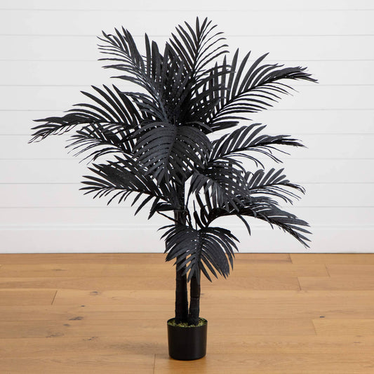 4' Artificial Halloween Black Golden Cane Tree Nearly Natural in black pot on Tampa Home & Garden Store