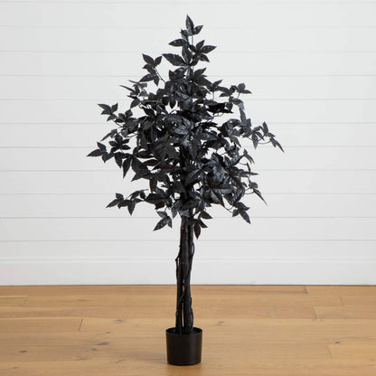 4 ft Artificial Halloween Black Maple Tree with Natural Trunk Nearly Natural in black pot on Tampa Home & Garden Store