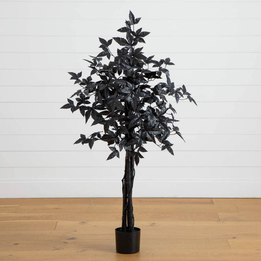 4 ft Artificial Halloween Black Maple Tree with Natural Trunk Nearly Natural in black pot on Tampa Home & Garden Store