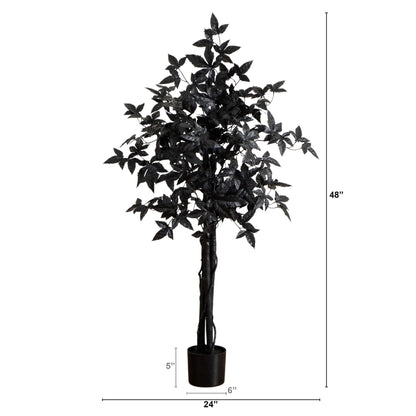 4' Artificial Halloween Black Maple Tree with Natural Trunk by Nearly Natural in black pot on Tampa Home & Garden Store