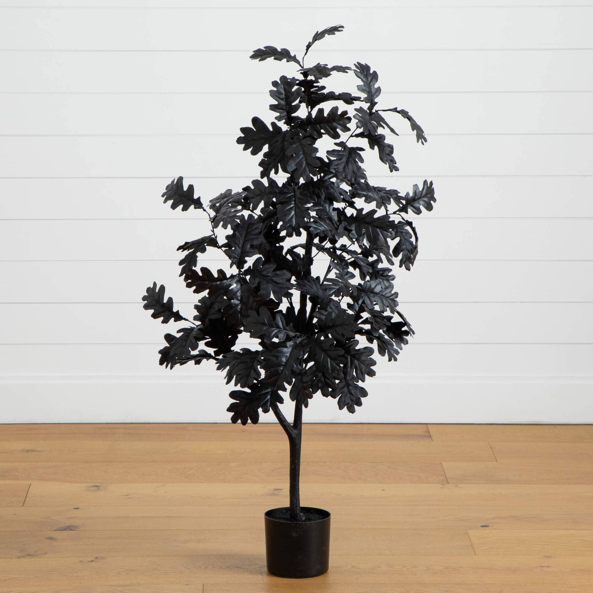 4' Artificial Halloween Black Oak Tree with dark lobed leaves in a black pot on Tampa Home & Garden Store
