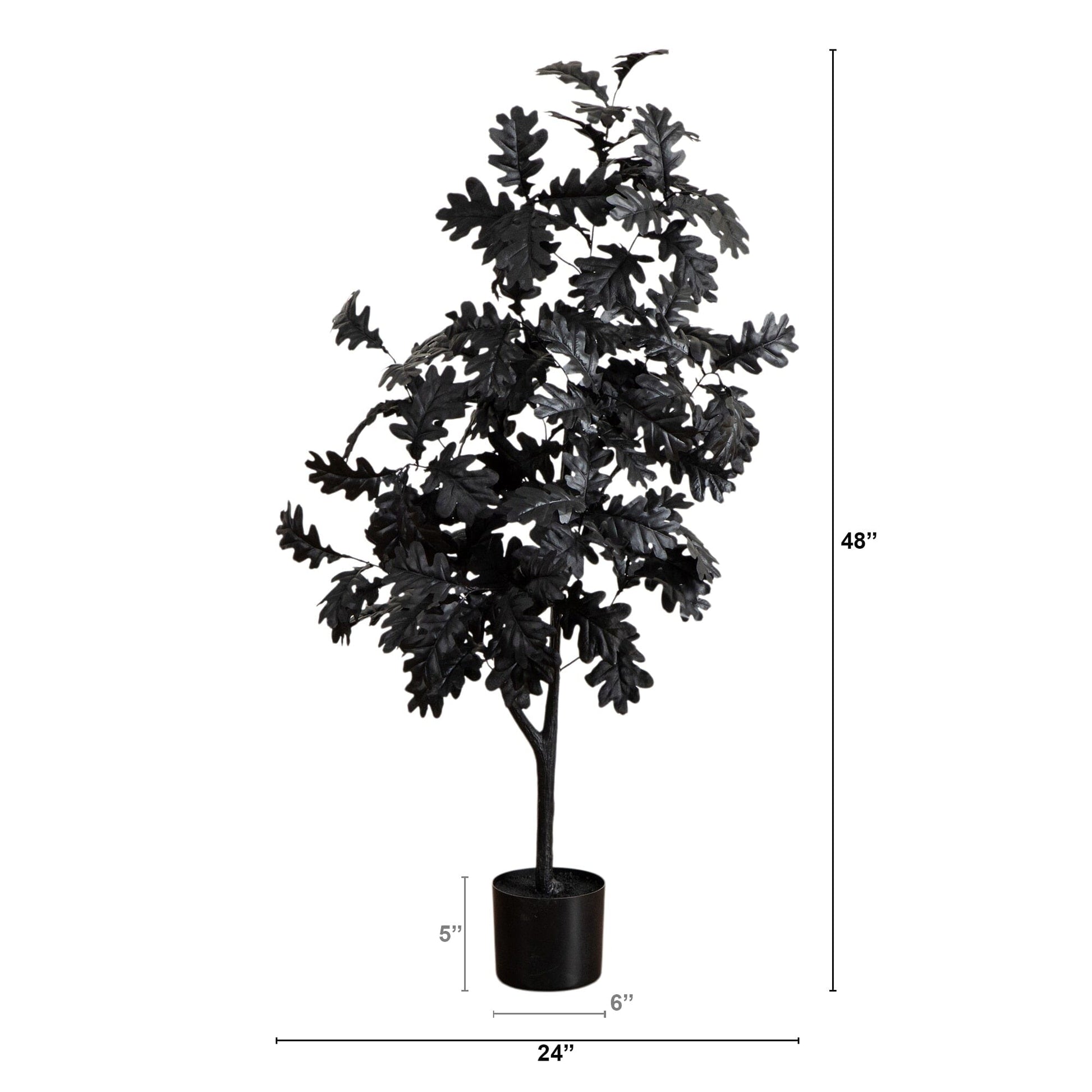 4' Artificial Halloween Black Oak Tree by Nearly Natural with black foliage in a black pot on Tampa Home & Garden Store