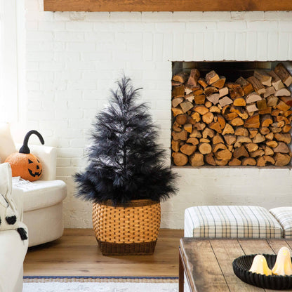 4' Artificial Halloween Black Pampas Grass Christmas Tree in a woven basket on Tampa Home & Garden Store