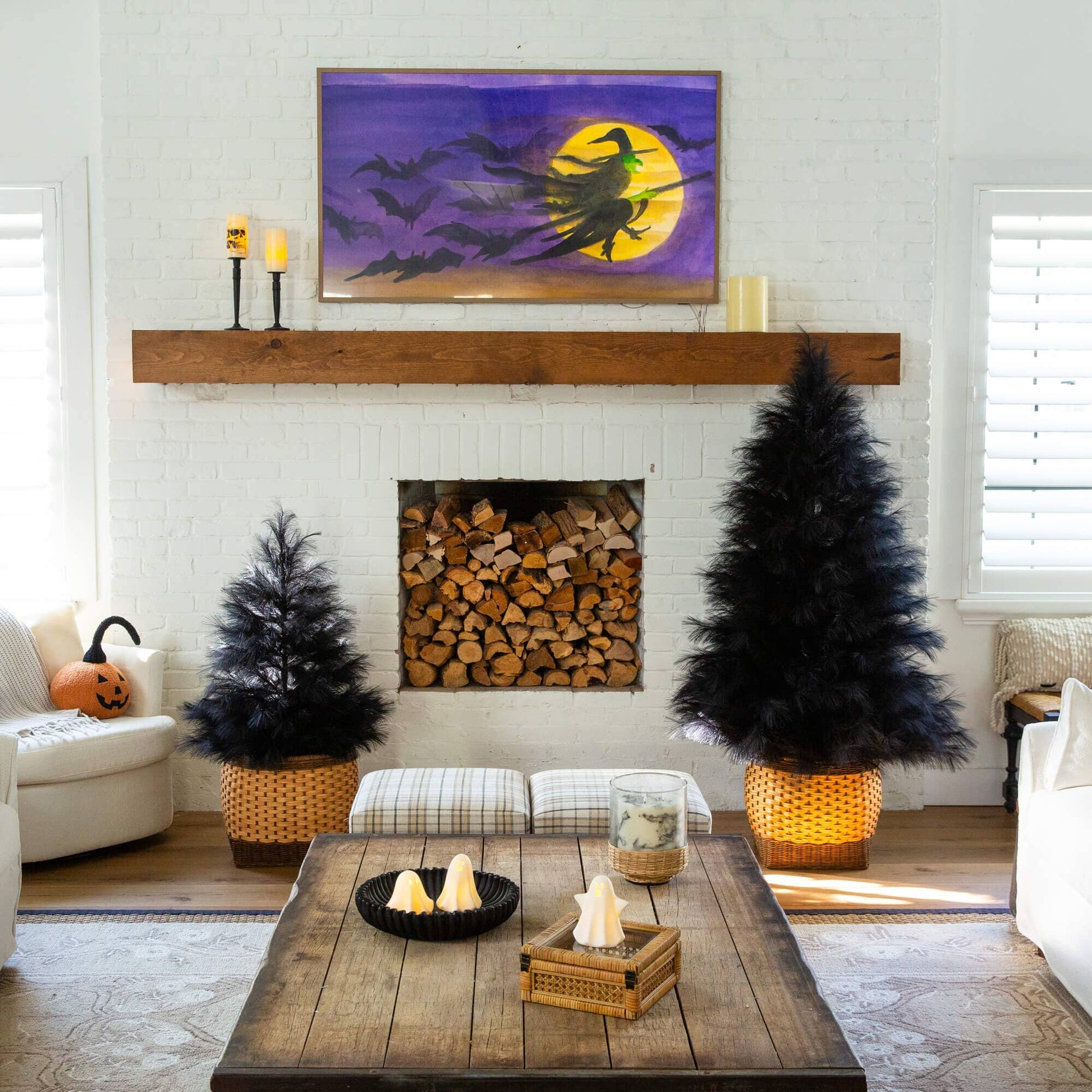 4' Halloween Black Pampas Grass Christmas Tree set of 3 in baskets by Nearly Natural on Tampa Home & Garden Store