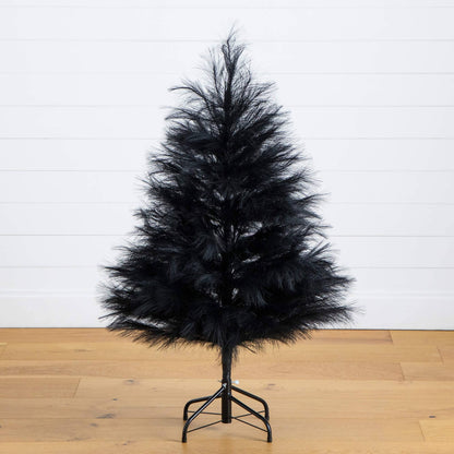 4' artificial Halloween Black Pampas Grass Christmas Tree by Nearly Natural on metal stand on Tampa Home & Garden Store
