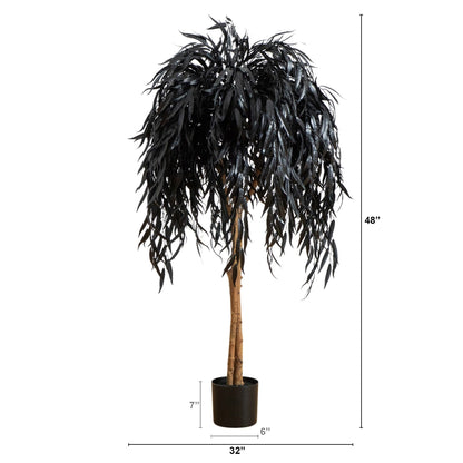 4' Artificial Halloween Black Willow Tree by Nearly Natural with black drooping leaves on Tampa Home & Garden Store