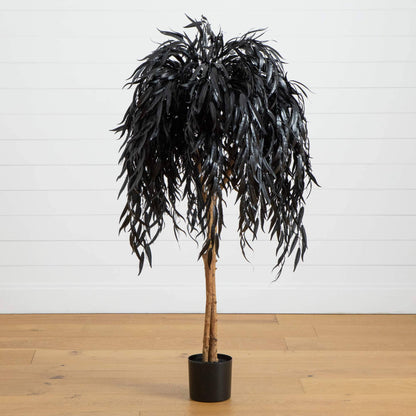 4' Artificial Halloween Black Willow Tree with drooping leaves in a black pot on Tampa Home & Garden Store