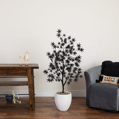 4' artificial Halloween Eerie Black Maple Tree by Nearly Natural in a white planter on Tampa Home & Garden Store
