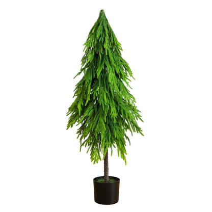 4' Nearly Natural artificial Down Swept Norfolk Pine Tree in a black pot with green foliage on Tampa Home & Garden Store