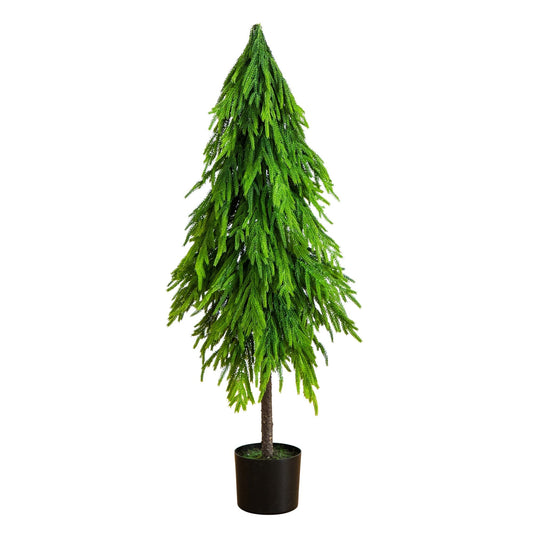 4' Nearly Natural artificial Down Swept Norfolk Pine Tree in a black pot with green foliage on Tampa Home & Garden Store