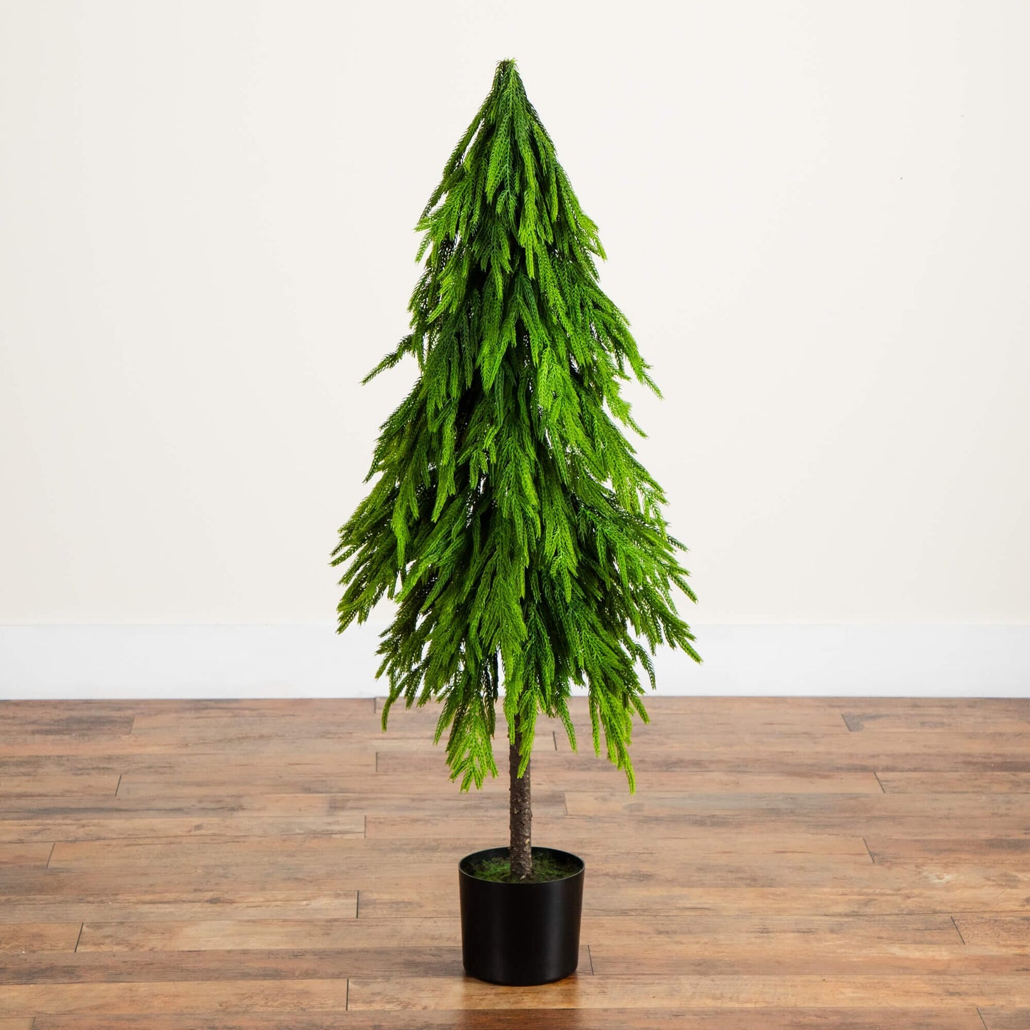 4' Artificial Norfolk Pine tree with down-swept branches by Nearly Natural in black pot on Tampa Home & Garden Store