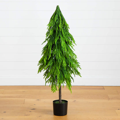 4' artificial real-touch down-swept Norfolk pine tree in black pot by Nearly Natural on Tampa Home & Garden Store
