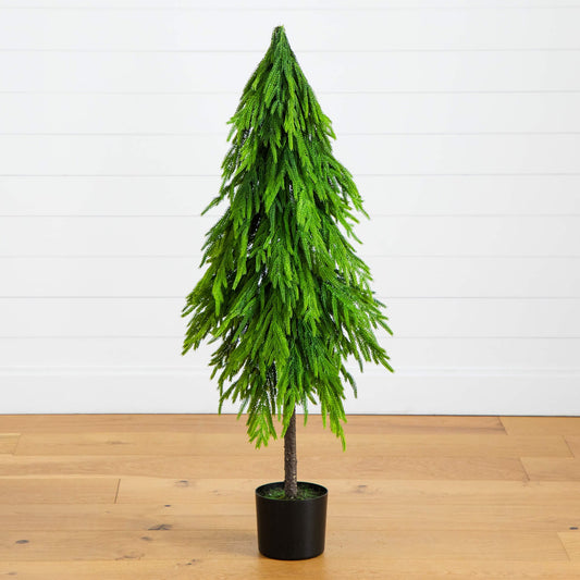 4' artificial real-touch down-swept Norfolk pine tree in black pot by Nearly Natural on Tampa Home & Garden Store