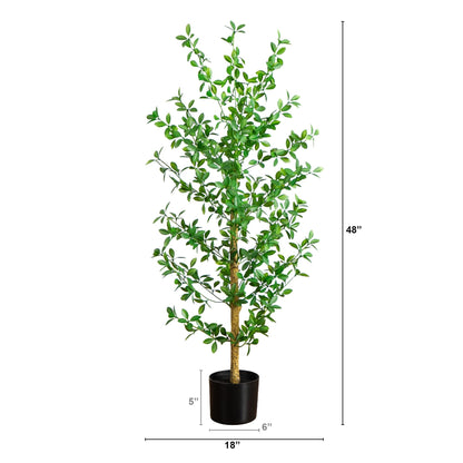 4' Artificial Shady Lady Black Olive Tree Nearly Natural in black planter with green leaves on Tampa Home & Garden Store