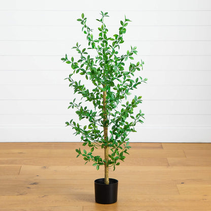 4' artificial Shady Lady Black Olive Tree by Nearly Natural with leaves in a black planter on Tampa Home & Garden Store