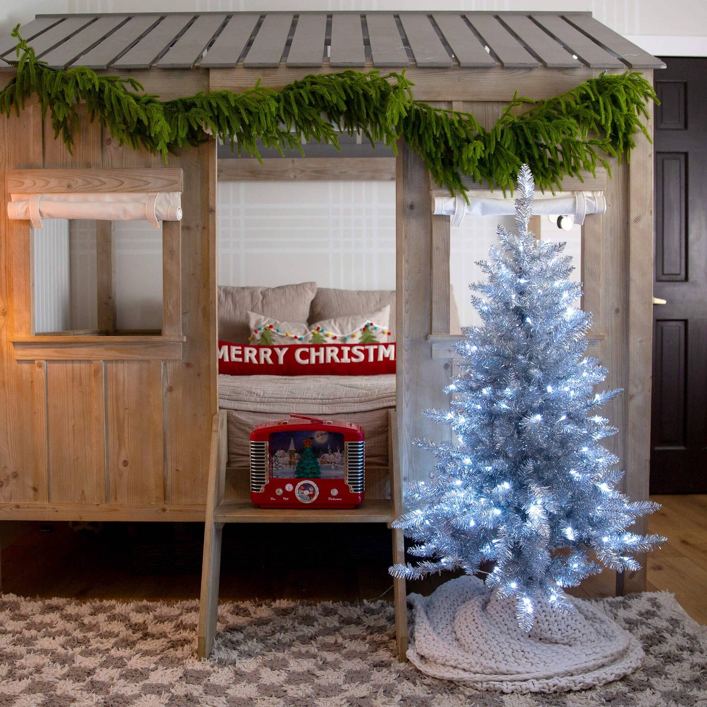 4' artificial silver Christmas tree by Nearly Natural with 130 cool white LED lights on Tampa Home & Garden Store