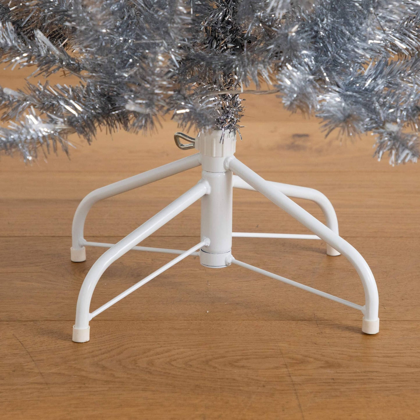 Nearly Natural 4ft artificial silver Christmas tree with 130 LED lights, white metal stand on Tampa Home & Garden Store