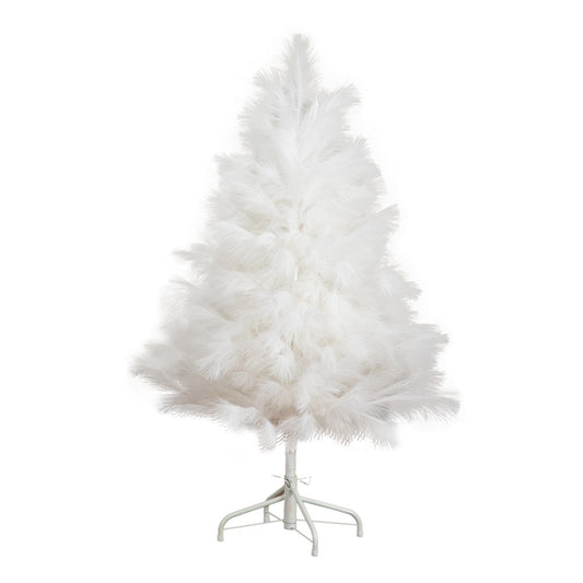 4' artificial white pampas grass Christmas tree by Nearly Natural on a metal stand on Tampa Home & Garden Store