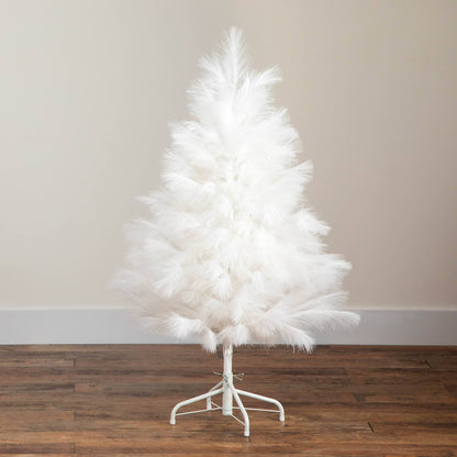 4' Artificial White Pampas Grass Christmas Tree Nearly Natural fluffy plumes on white stand on Tampa Home & Garden Store