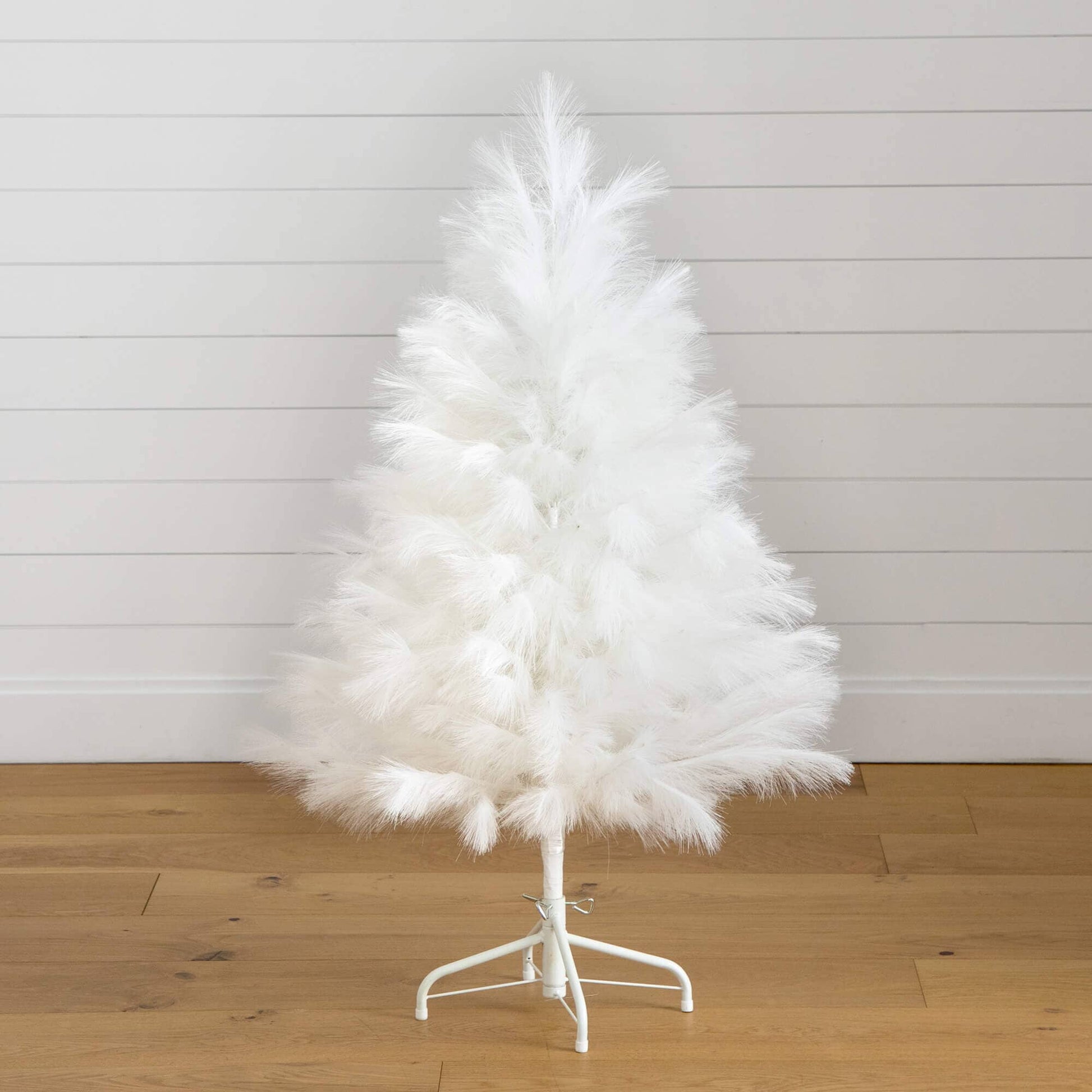 4' artificial white pampas grass Christmas tree Nearly Natural with fluffy plumes on stand on Tampa Home & Garden Store