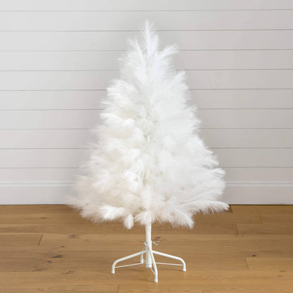 4' artificial white pampas grass Christmas tree Nearly Natural with fluffy plumes on stand on Tampa Home & Garden Store