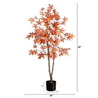 4' Autumn Japanese Maple artificial tree Nearly Natural orange leaves in black planter on Tampa Home & Garden Store