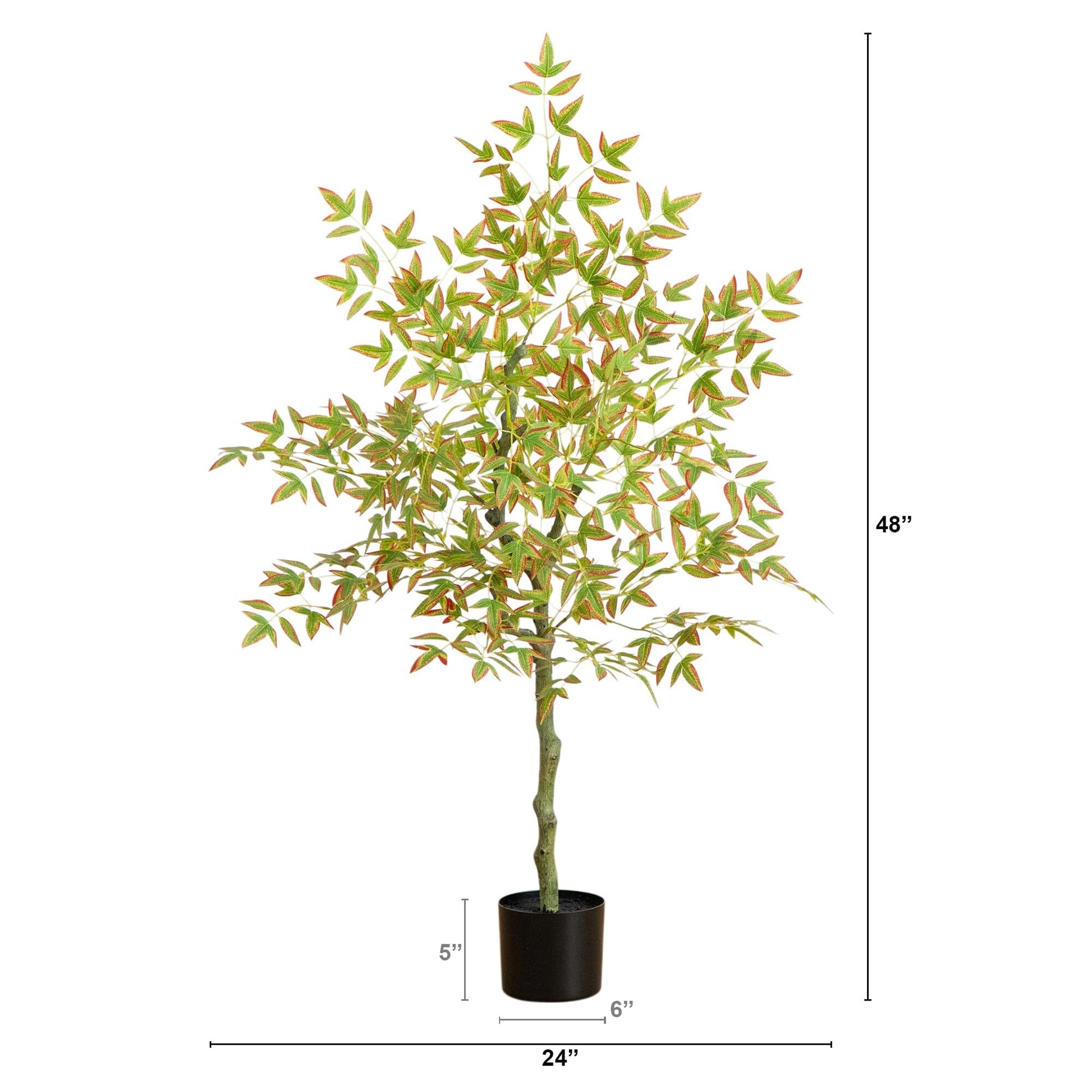 Nearly Natural 4 ft Autumn Nandina artificial tree green leaves with red edging in black planter on Tampa Home & Garden Store
