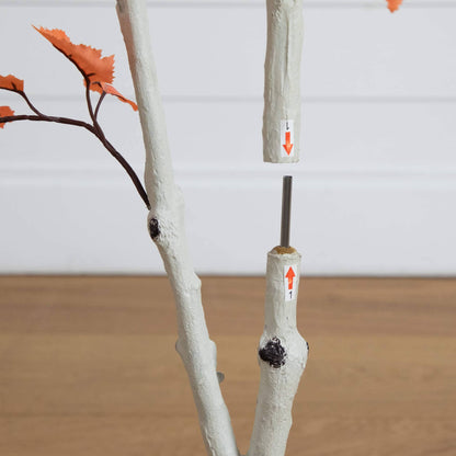 4' Autumn Paper Birch artificial tree by Nearly Natural with orange leaves on Tampa Home & Garden Store