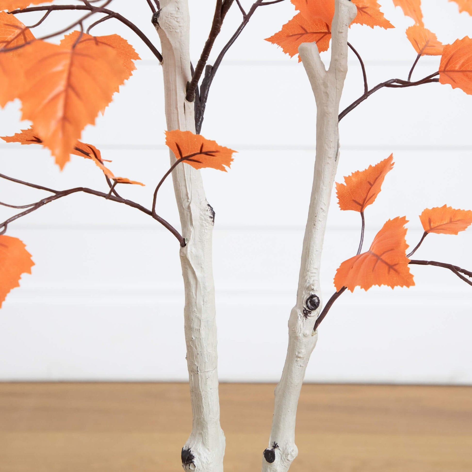 4ft Nearly Natural Autumn Paper Birch artificial tree with orange fall leaves, two-trunk design on Tampa Home & Garden Store