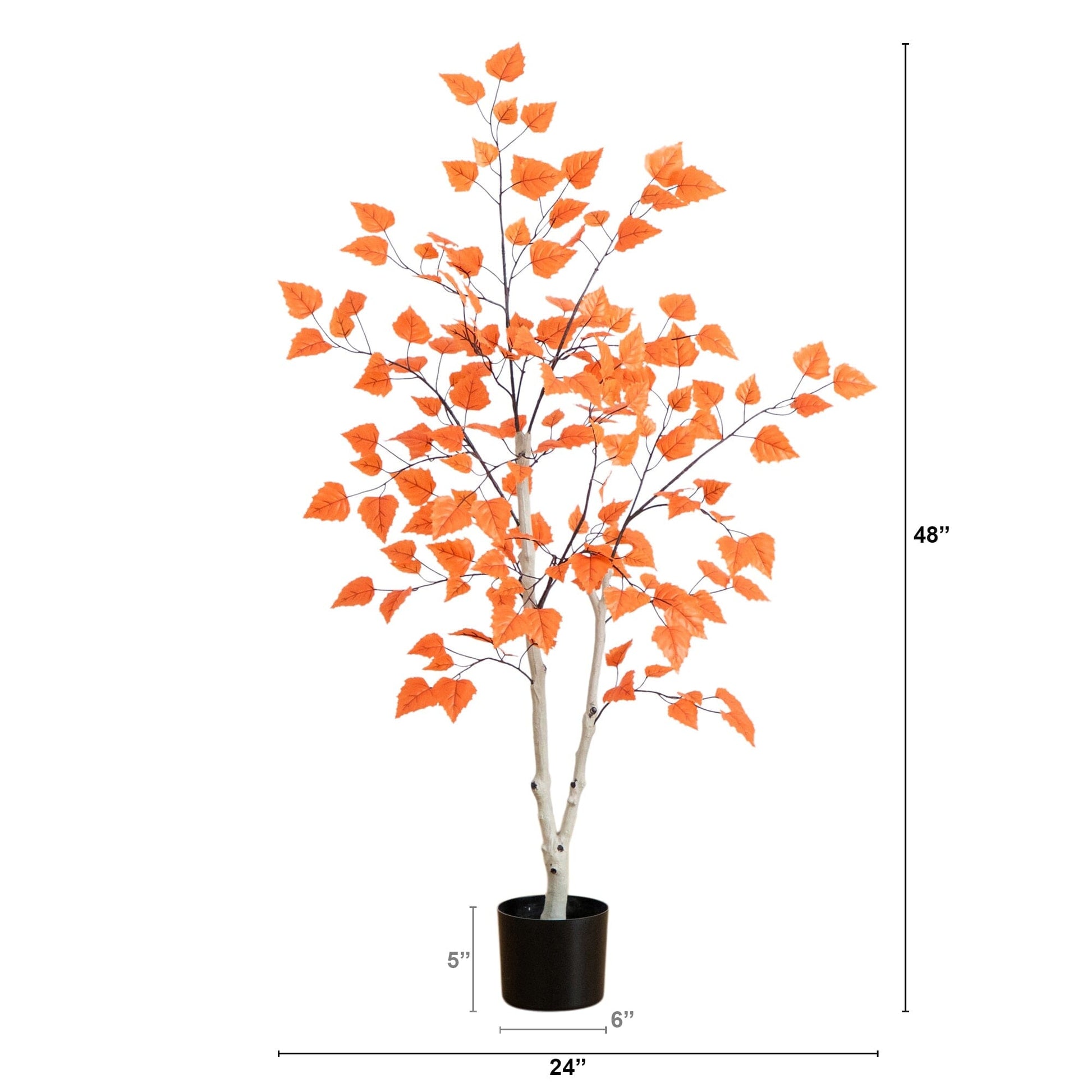 4 ft Autumn Paper Birch Artificial Fall Tree by Nearly Natural with orange leaves on Tampa Home & Garden Store