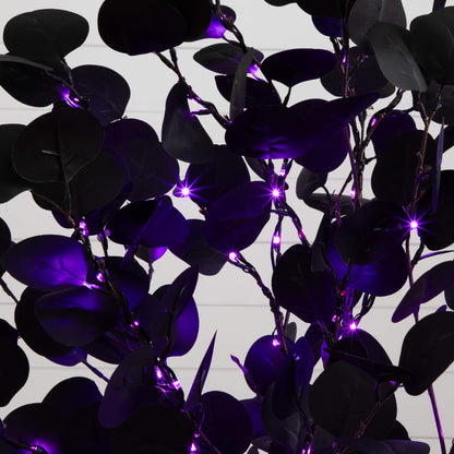 4' Pre-Lit Halloween Black Eucalyptus Tree with orange and purple LEDs by Nearly Natural on Tampa Home & Garden Store