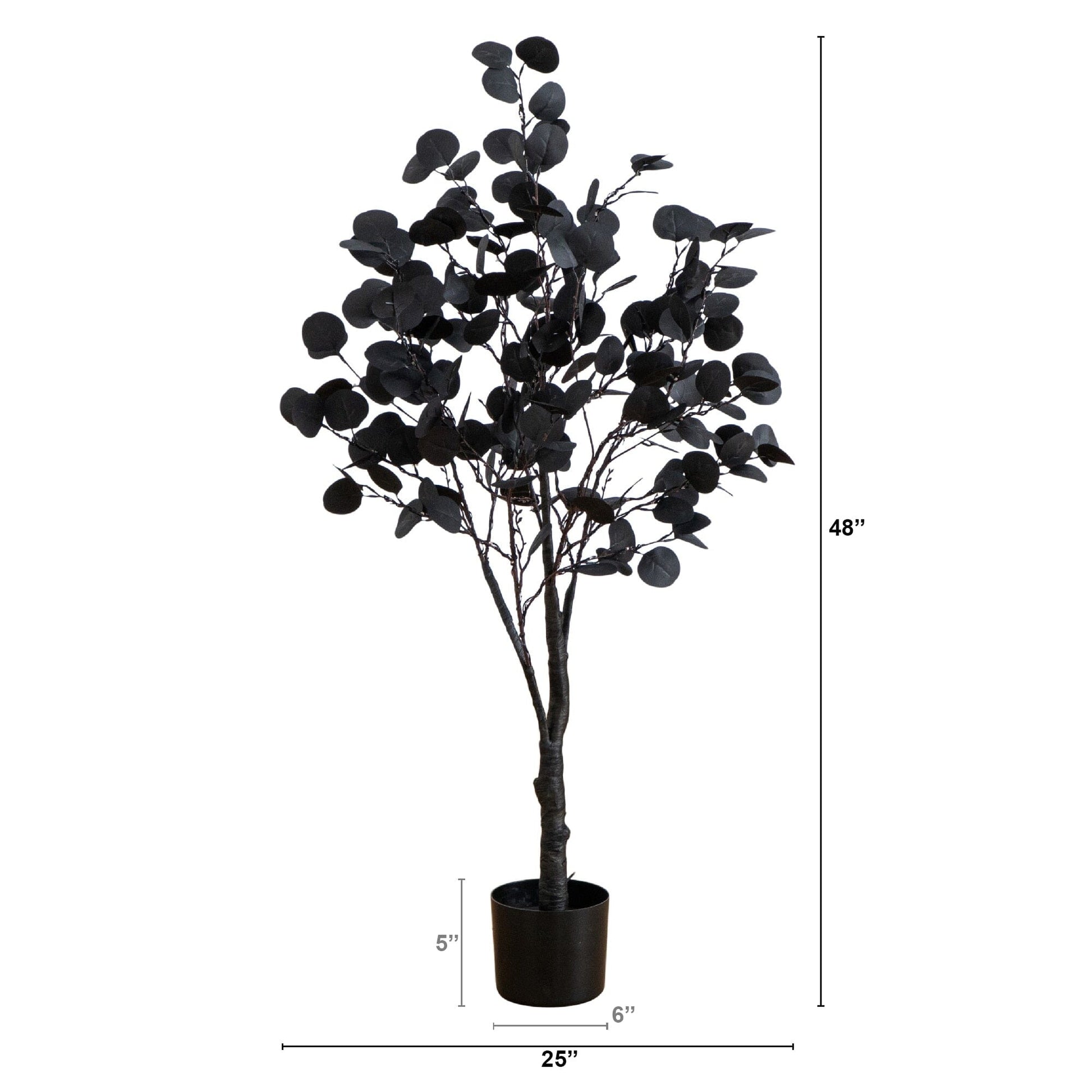 4ft prelit black eucalyptus Halloween tree by Nearly Natural with orange-purple LEDs in pot on Tampa Home & Garden Store