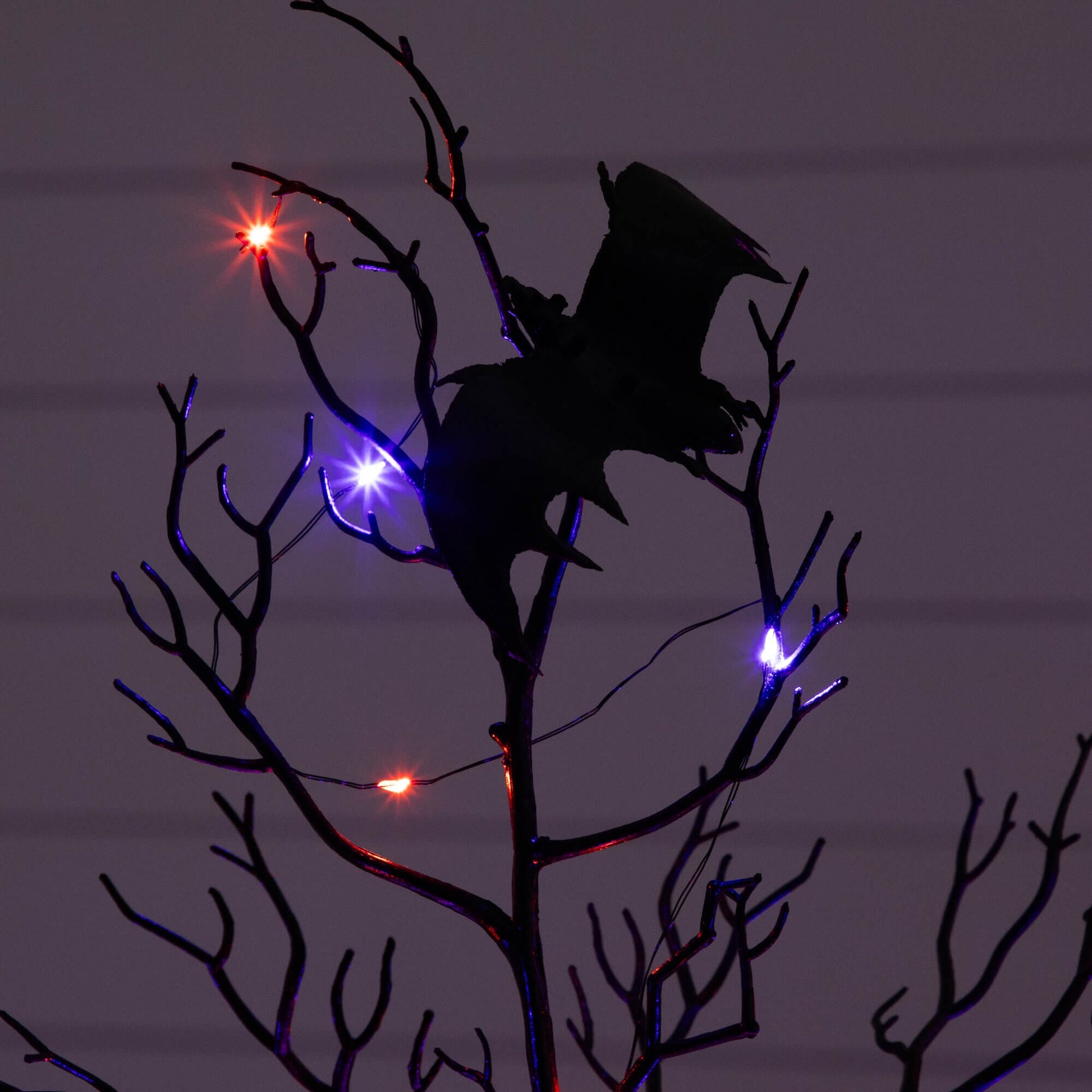 4 ft pre-lit Halloween black spooky twig tree with bats and orange & purple LED lights on Tampa Home & Garden Store
