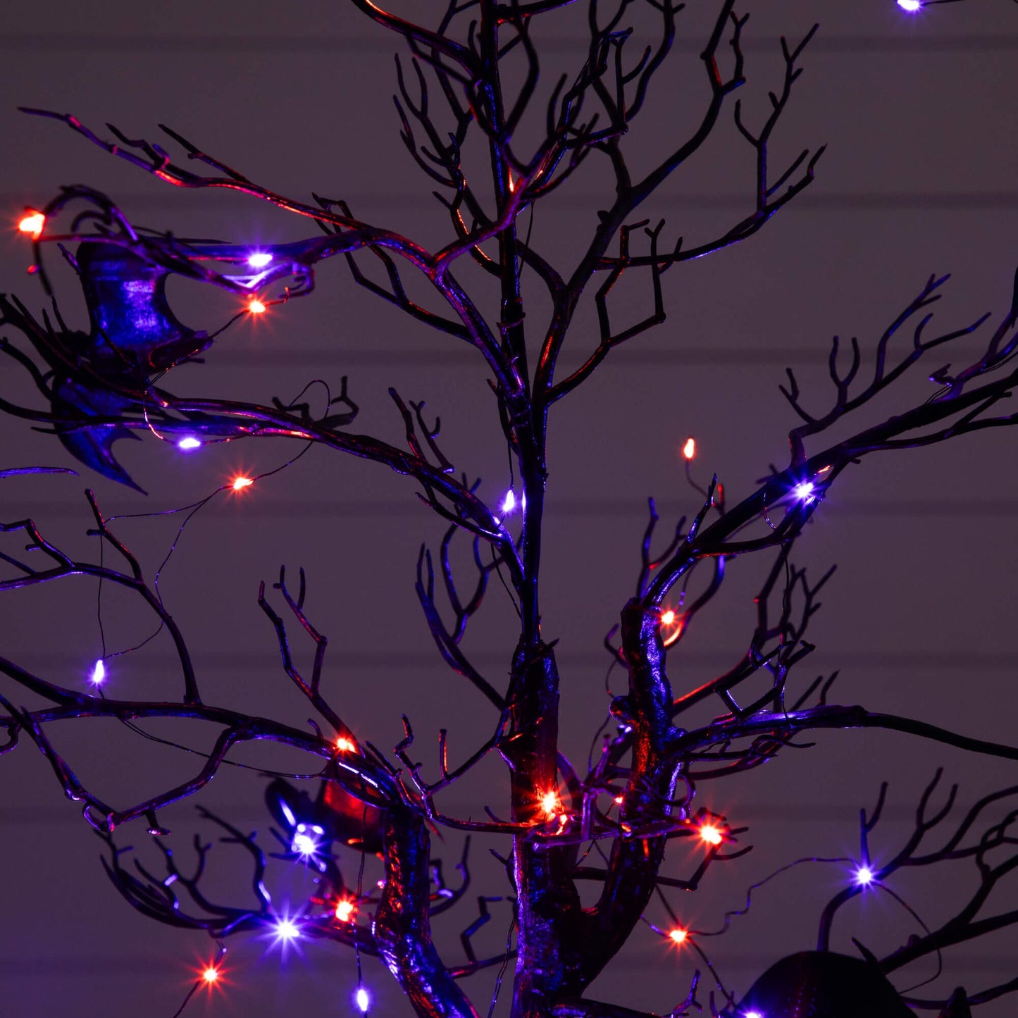 4 ft pre-lit black spooky twig tree with bats and 120 orange purple LEDs Nearly Natural on Tampa Home & Garden Store