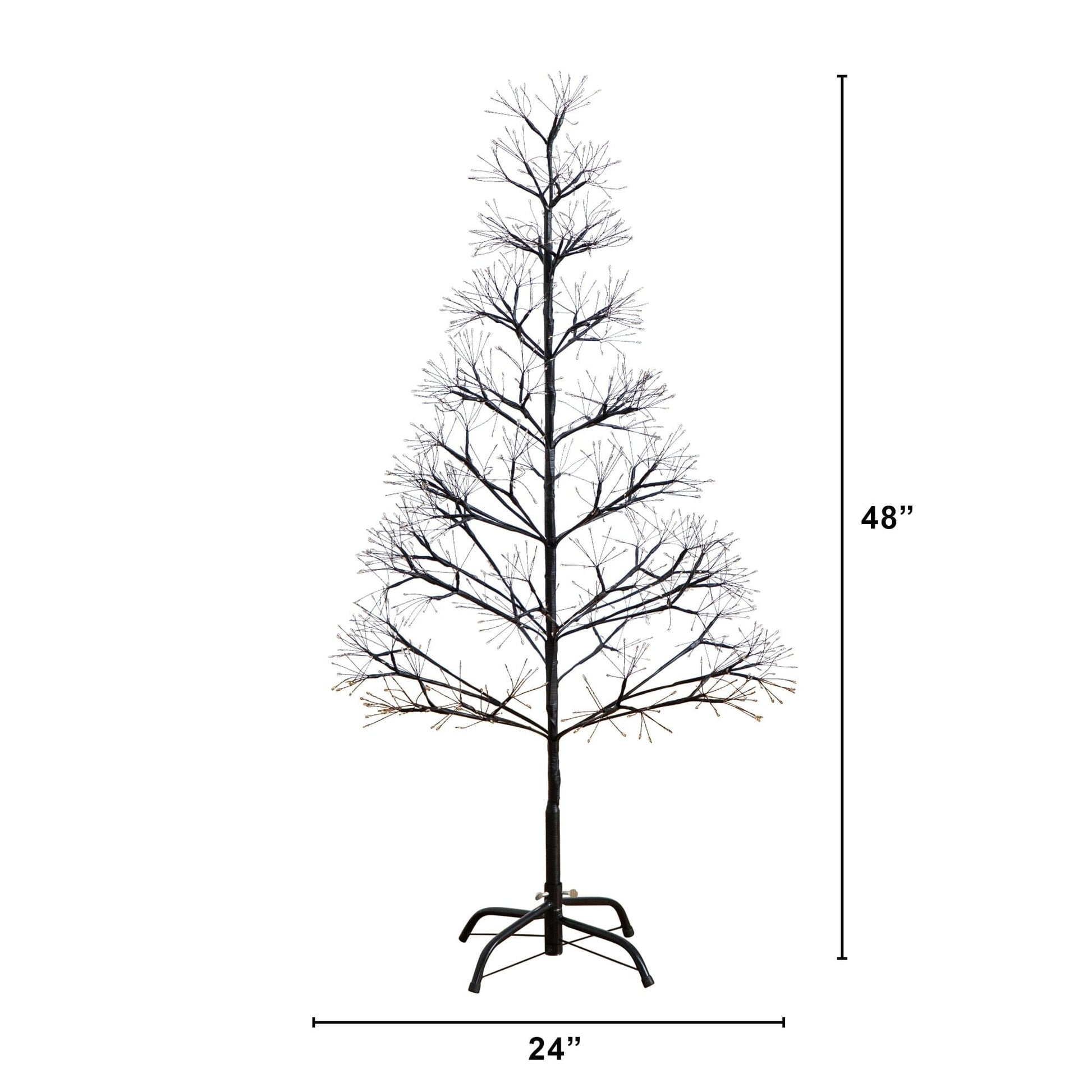 4 ft black starburst pre-lit Halloween tree with 800 warm white LEDs on metal stand on Tampa Home & Garden Store