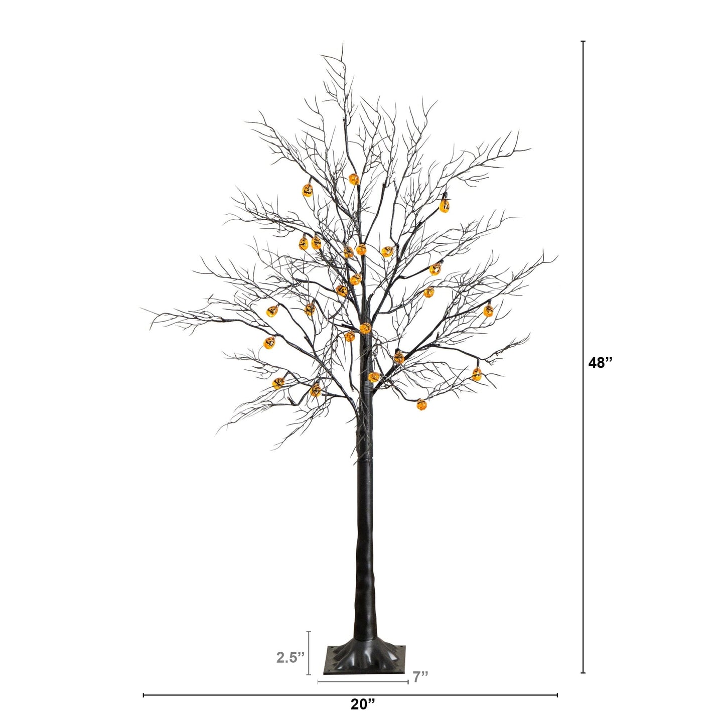 4 ft pre-lit Halloween black twig tree with 24 orange LED pumpkin lights by Nearly Natural on Tampa Home & Garden Store