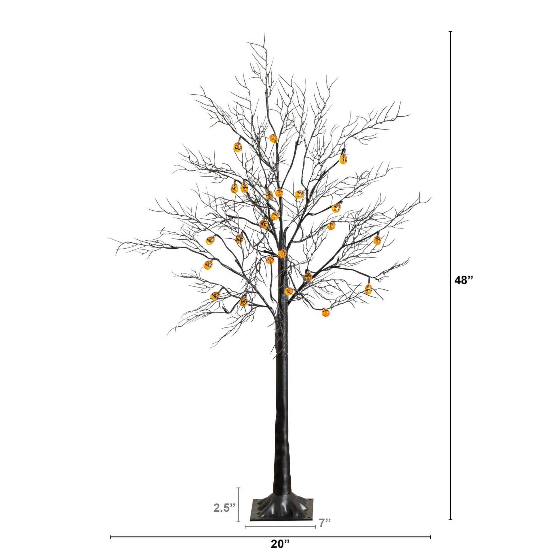 4 ft pre-lit Halloween black twig tree with 24 orange LED pumpkin lights by Nearly Natural on Tampa Home & Garden Store
