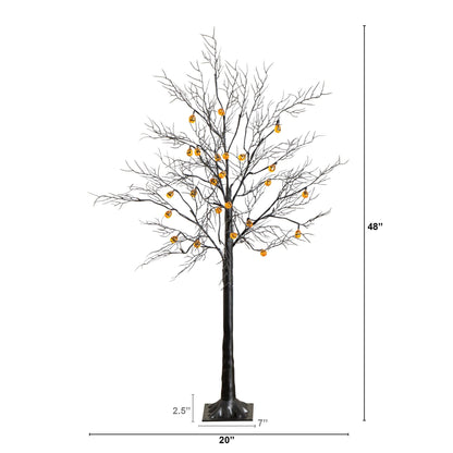 4 ft pre-lit Halloween black twig tree with 24 orange LED pumpkin lights by Nearly Natural on Tampa Home & Garden Store
