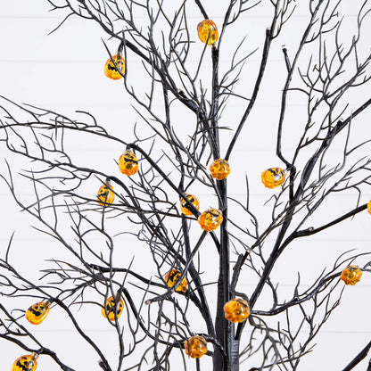4' Pre-Lit Halloween Black Twig Tree with 24 orange LED pumpkin-shaped lights Nearly Natural on Tampa Home & Garden Store
