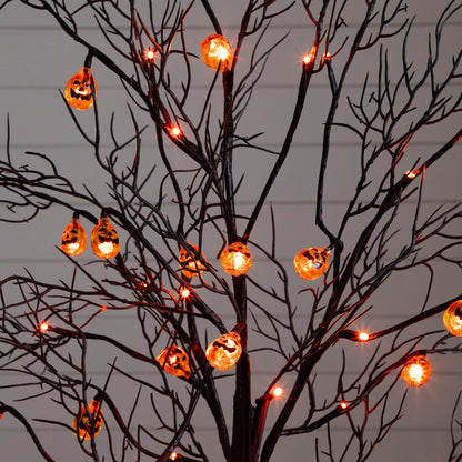 4 ft pre-lit artificial Halloween black twig tree with 24 orange pumpkin-shaped LED lights on Tampa Home & Garden Store