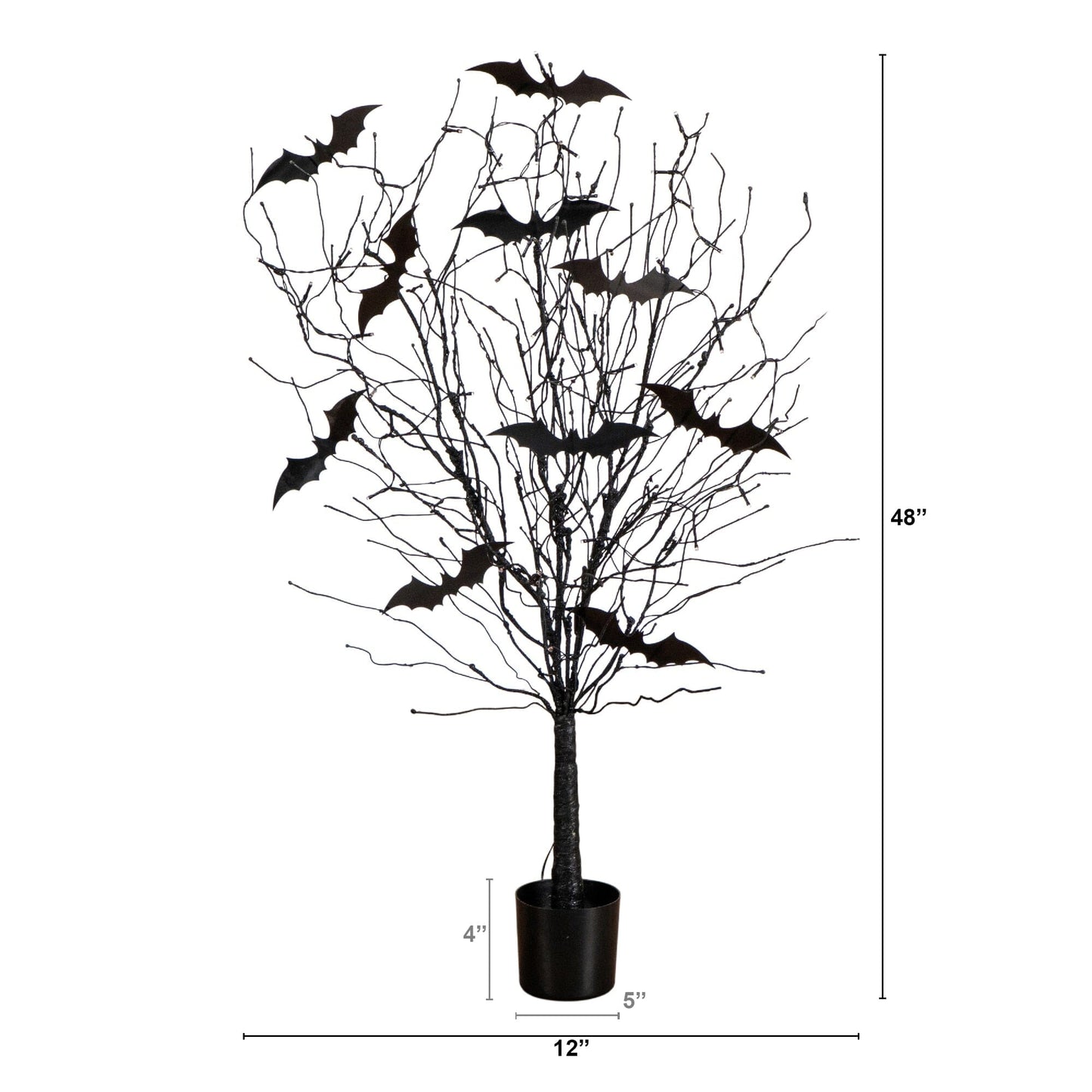 4ft prelit black twig Halloween tree Nearly Natural with bats and 50 orange LEDs in pot on Tampa Home & Garden Store