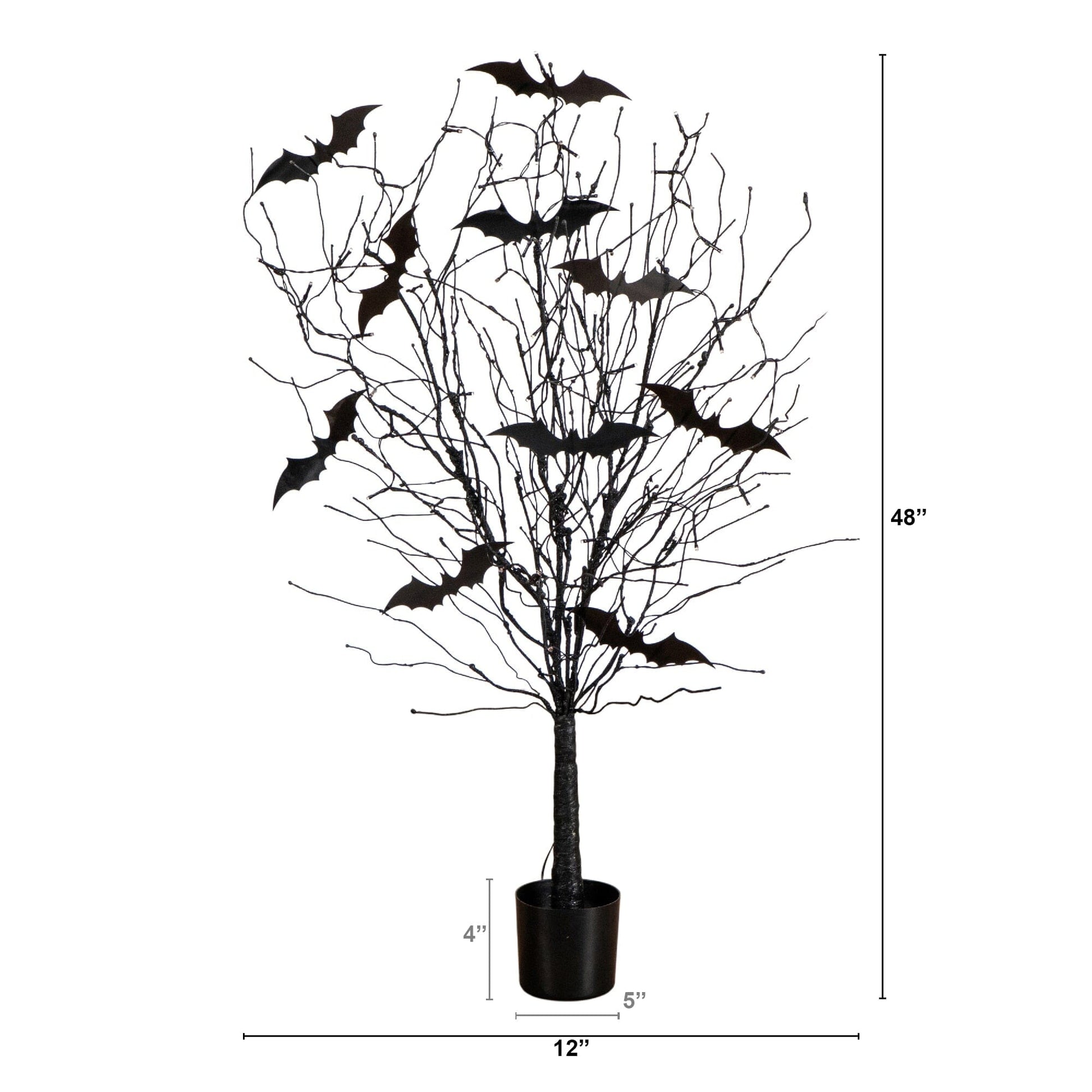 4ft prelit black twig Halloween tree Nearly Natural with bats and 50 orange LEDs in pot on Tampa Home & Garden Store