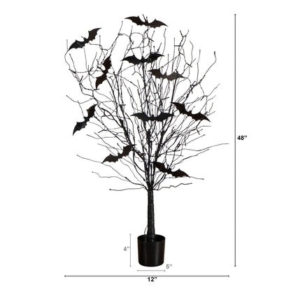 4ft prelit black twig Halloween tree Nearly Natural with bats and 50 orange LEDs in pot on Tampa Home & Garden Store