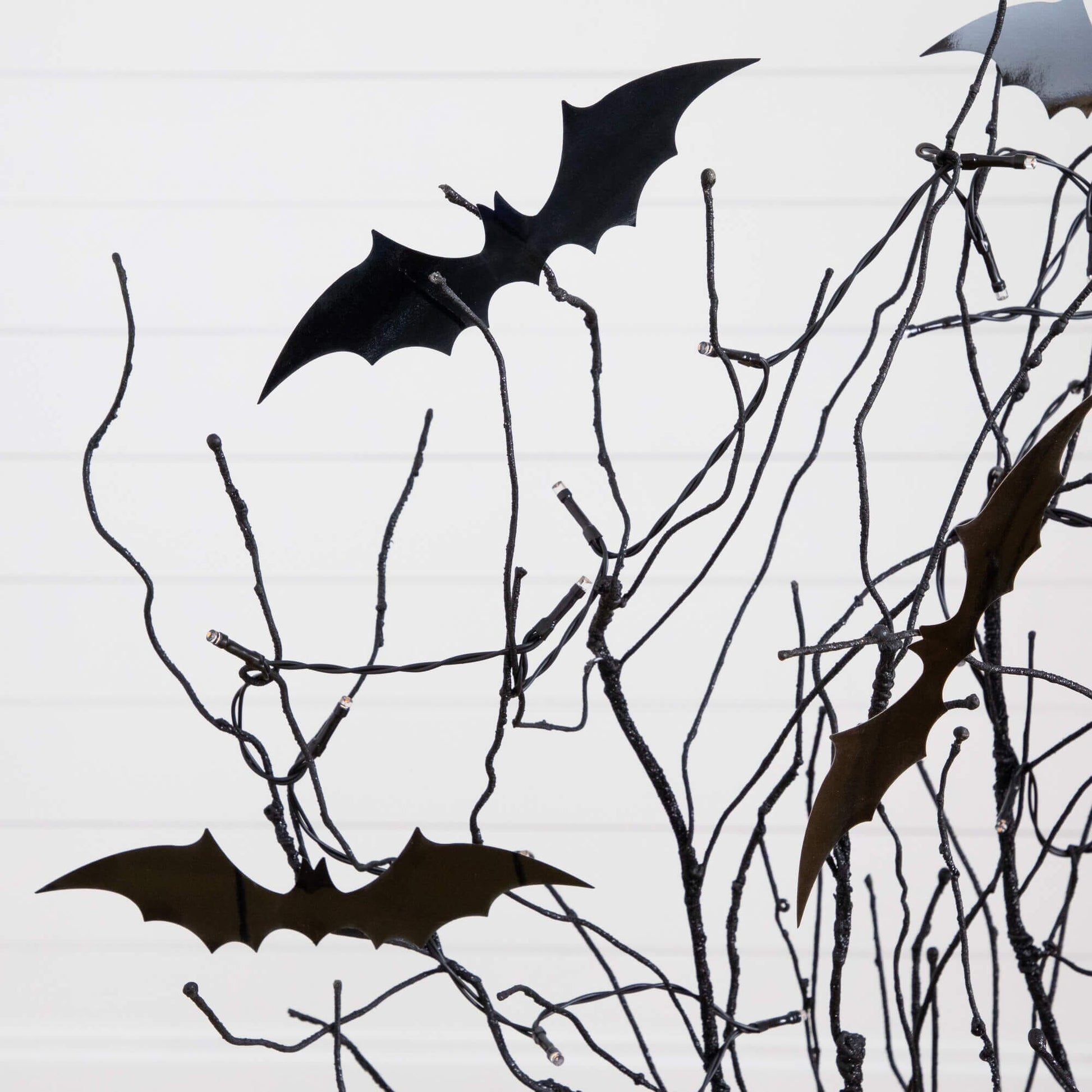4' Pre-Lit Halloween Black Twig Tree with Bats by Nearly Natural, orange LEDs on black branches on Tampa Home & Garden Store