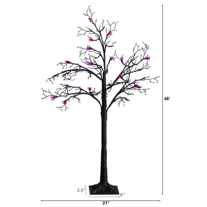 4' Pre-Lit Halloween Spider Twig Tree with 48 Purple LED Lights on black twig branches by Nearly Natural on Tampa Home & Garden Store