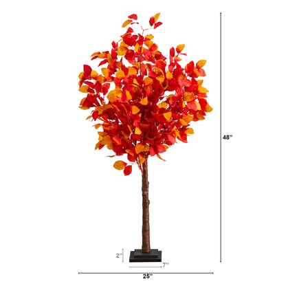 Nearly Natural 4' Pre-Lit Autumn Tree with 160 Warm White LEDs; red-orange leaves on brown trunk on Tampa Home & Garden Store