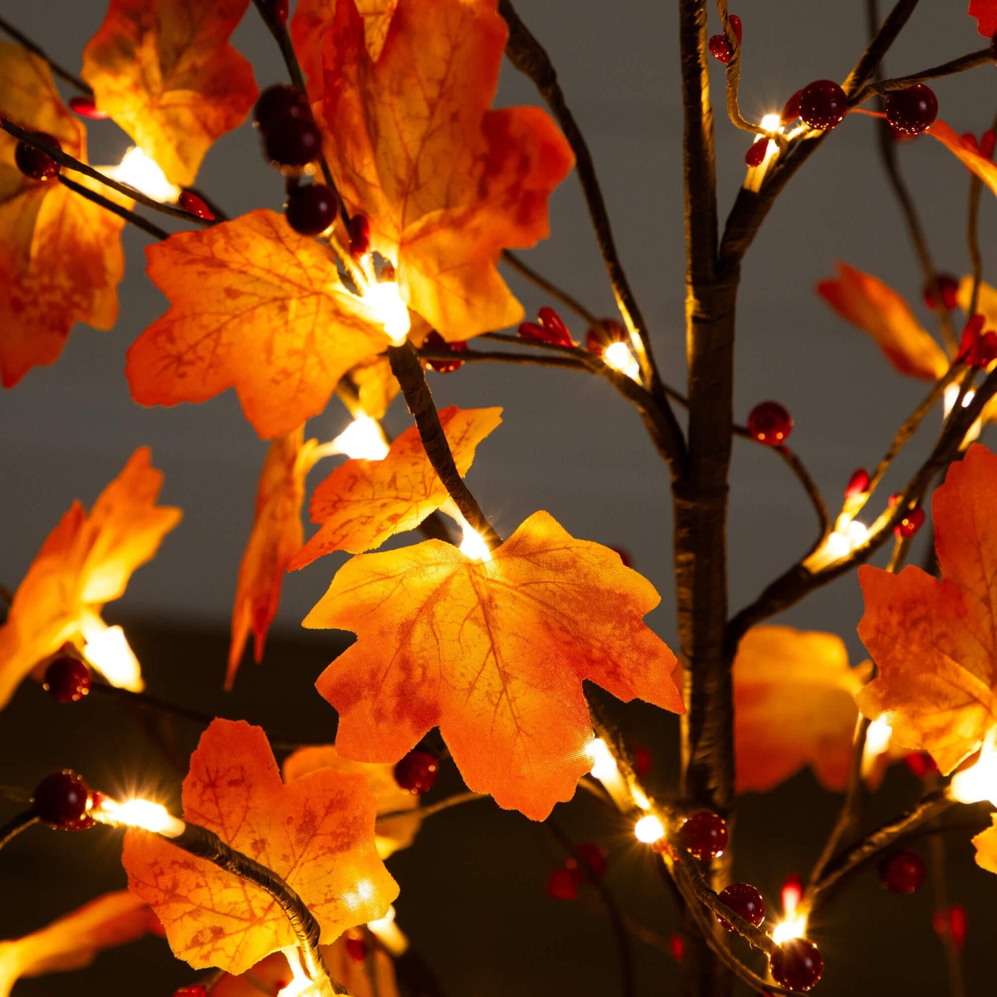 4' Pre-Lit Autumn Maple tree with orange leaves and berries, Nearly Natural, warm white LEDs on Tampa Home & Garden Store