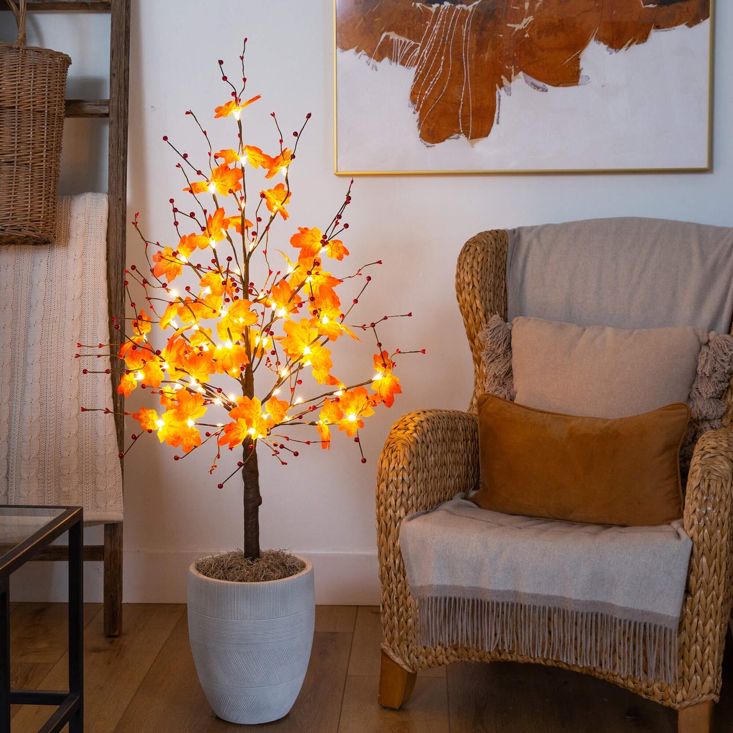Nearly Natural 4ft Pre-Lit Autumn Maple Tree with berries and 60 warm white LEDs on Tampa Home & Garden Store