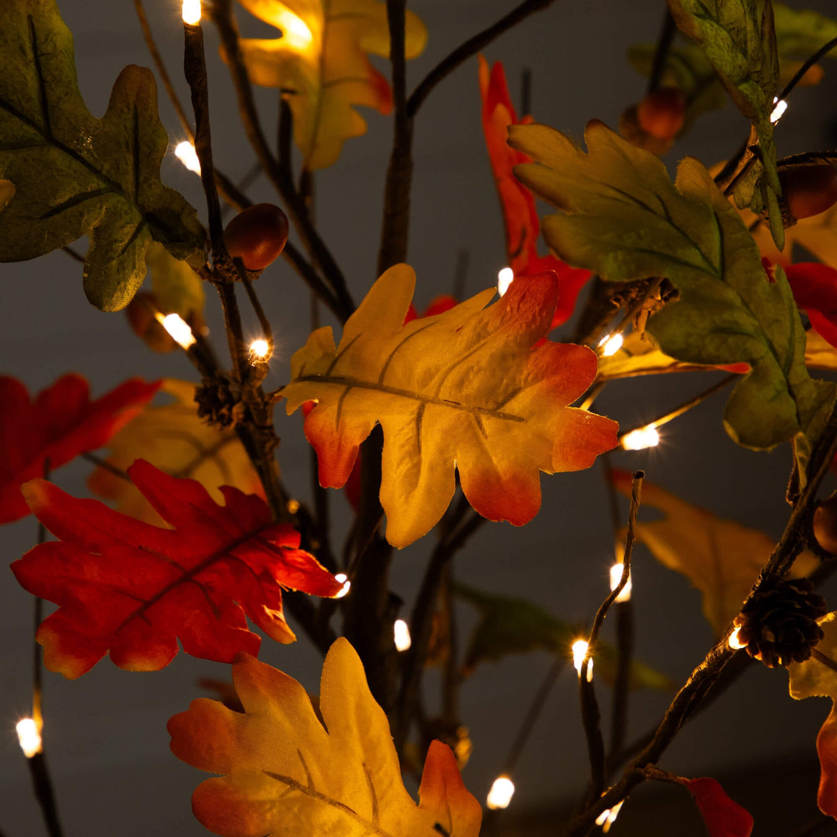 Autumn maple artificial tree with 60 warm white LEDs, pinecones and acorns by Nearly Natural on Tampa Home & Garden Store